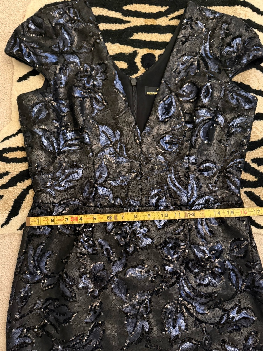 Dress the Population Allison Sequin Midi Dress Black Blue Size Large EUC - Picture 14 of 17
